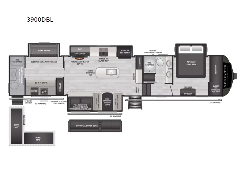 2025 Keystone Sprinter 3900DBL, $ 62,995