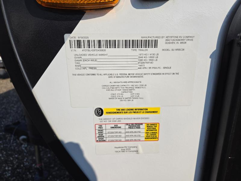 2026 Keystone Bullet Classic Single Axle 18RBC Sin, $ 34,897